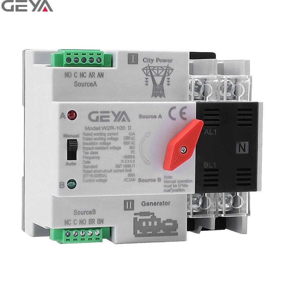 GEYA W2R-100 63A 2P ATS Switch Automatic Change Over Switch Main Switch 220V