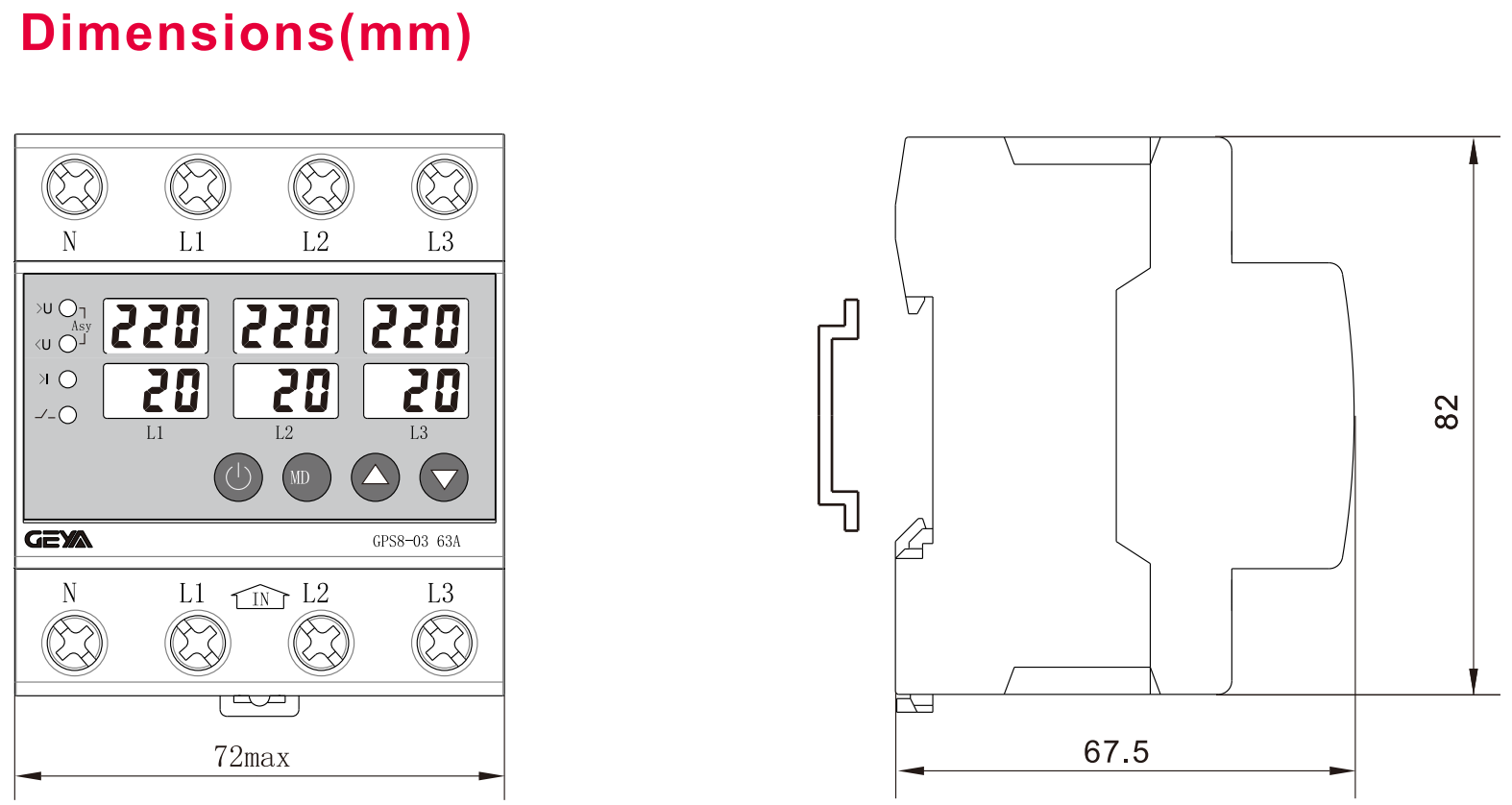 GEYA  3 Phase Din Rail Voltmeter Ammeter Adjustable Over and Under Voltage Current  Limiter protection Monitor Relays Protector