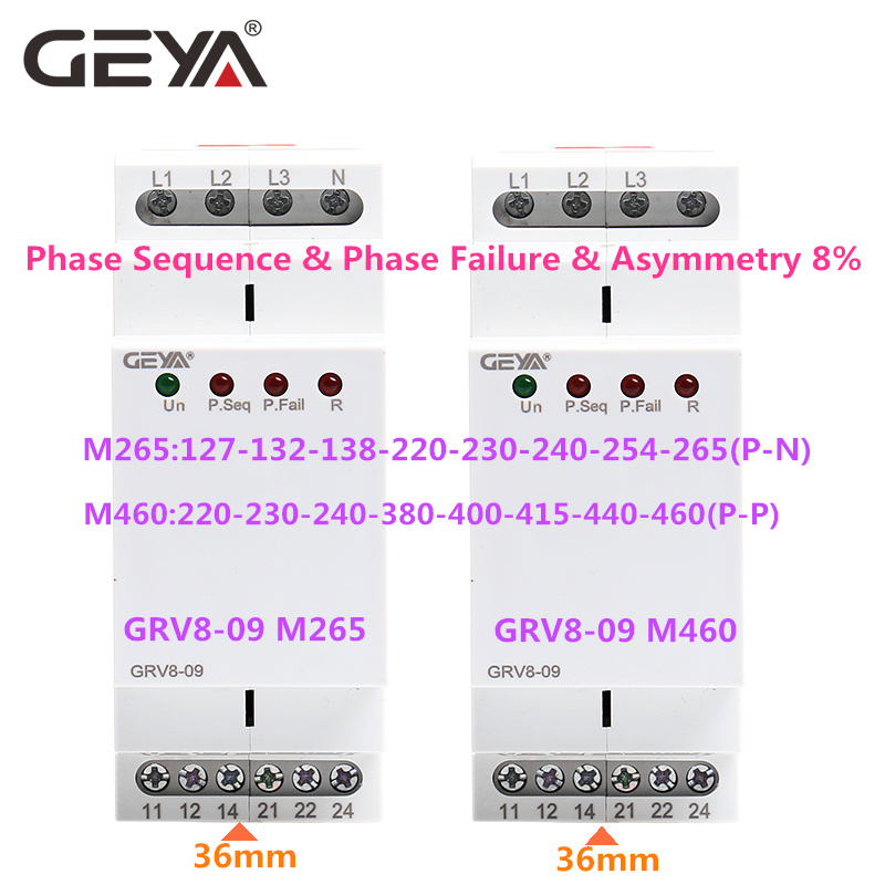 GEYA GRV8-09 Phase Sequence Relay Phase Failure Relay 8A 2SPDT 36mm Width Phase Monitoring Device 36mm Width