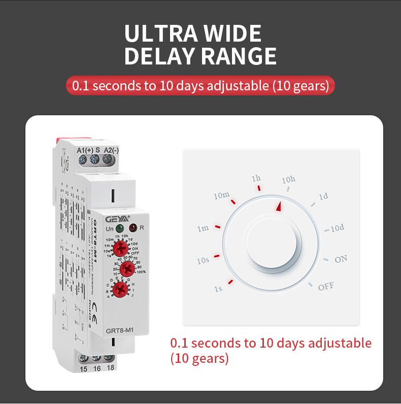 GEYA GRT8-M 10 Functions 24 Volt DC Timer Relay Dual Timer Relay Miniature PROTECTIVE Sealed 16A Low Power Mini Time Relay 24v