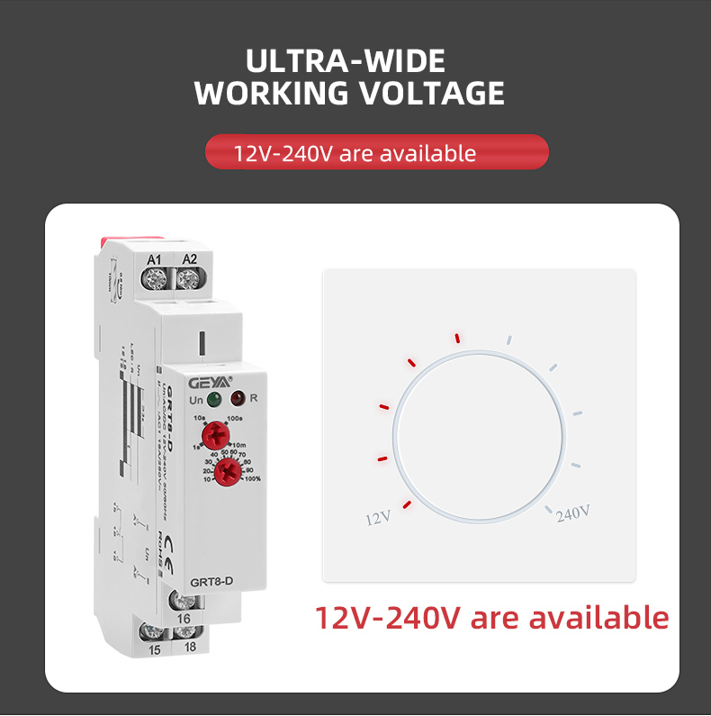 GEYA GRT8-D AC/DC 12-240V 16A Time Delay off Relay for Emergency Stuff Timer Control