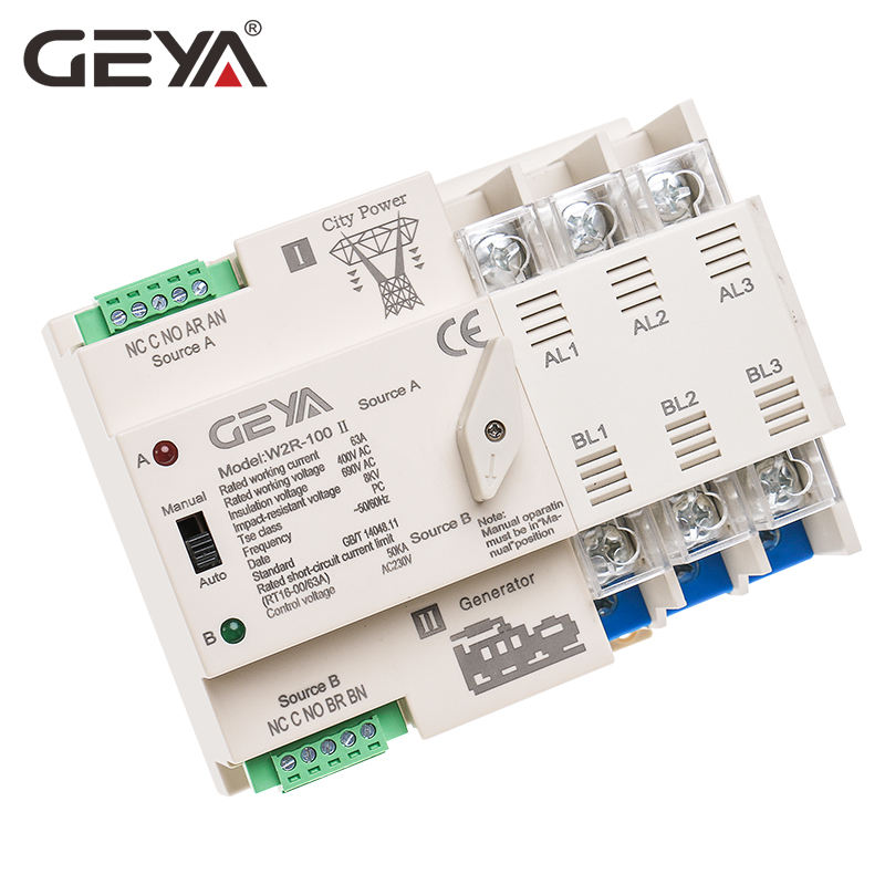 GEYA Dual Power Automatic Transfer Swith Ats  Din Rail with CE 3 Phase ATS 63A 100A Dual Power Automatic Transfer Switch 63 Amp