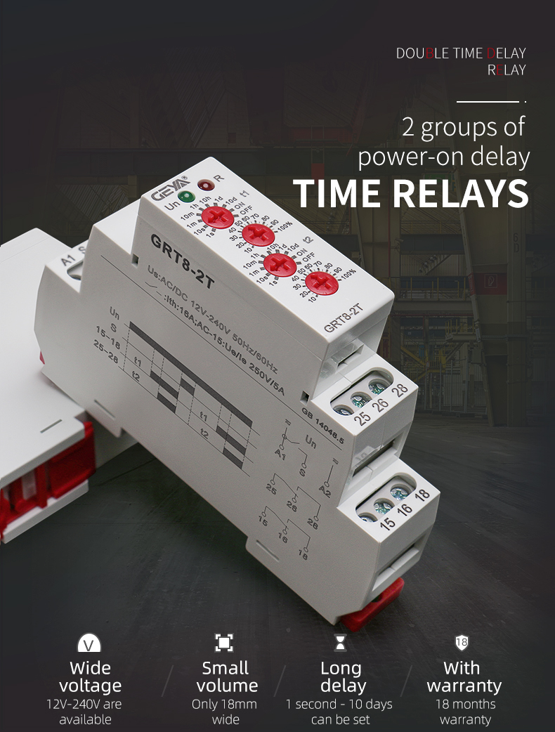 GEYA TOP 10 Relay Factory Online Shopping GRT8-2T Double Delay Time Relay AC230V 2 Delay on Electronic Relay OEM/ODM