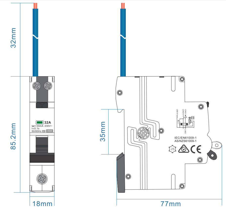 GEYA GYR10N-50 1MOD Double Trip RCBO Circuit protection RCBO B&C Curve A/AC Type Single Module Mini RCBO