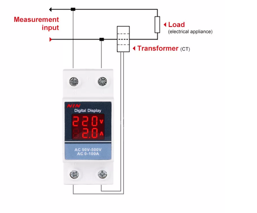 GYEA VADM-2P AC 1-100A Volt-ammeter External Transformer Voltage Current DIN RAIL DISPLAY Power Meter