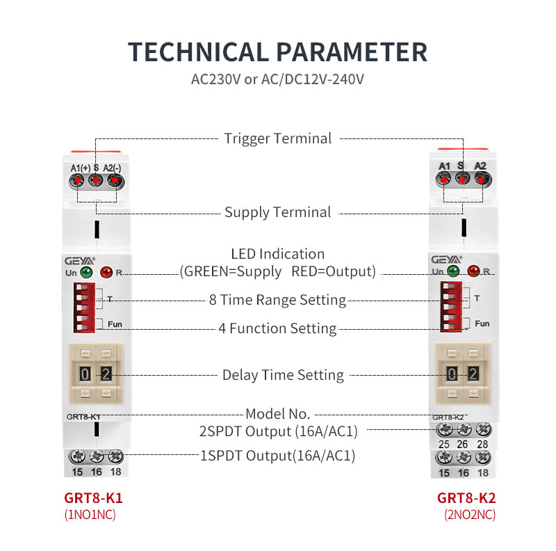 GEYA GRT8-K2 A230 AC 230V Low Stock Digital Setting Time Relay 24 Hours Timer Relay Digital Time Delay Relay Circuit