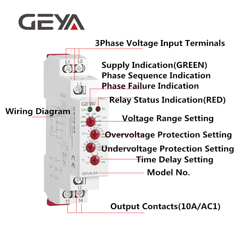 GEYA GRV8-04D Power Protection Relay Three Phase Voltage Monitor Sequence Control Relays