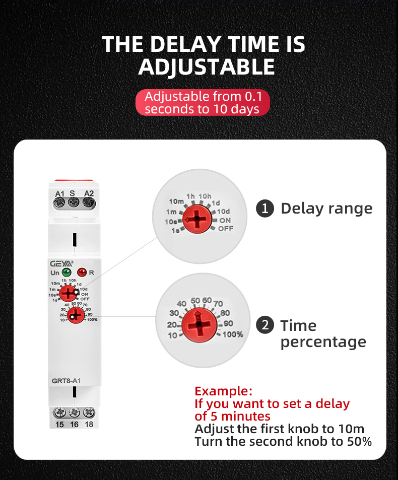 GEYA GRT8-AB Smart Home Adjustable 16A Time Relay DIN Rail 18mm Electric on Delay Timer 12V DC