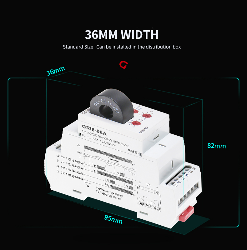 2021 NEW GEYA GRI8-06 DC Current Sensor Relay 18mm Width 2CO 8A AC/DC Current Testing Relay 24V-240V Wide Range