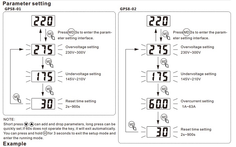 GEYA GPS8-02 63A 220VAC Adjustable Digital Voltage Protector Over Under Voltage Over Current Protection