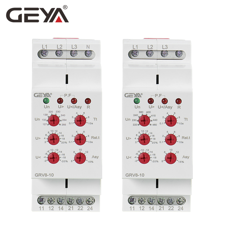 GEYA GRV8-10 NEW 36mm Width 3 Phase Voltage Monitoring Relay with Reset Time 0.1s-10s Over Under Voltage Relays