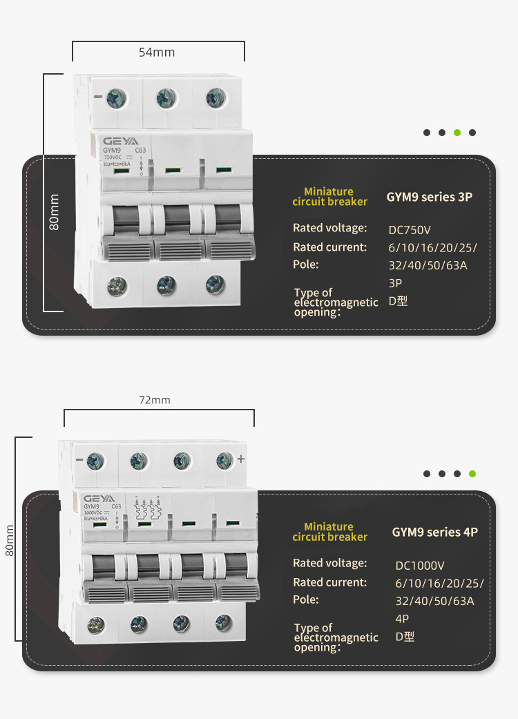 GEYA NEW GYM9 DC MCB 63A 250V 6kA Single Phase Miniature Circuit Breaker MCB for Solar PV System Breaker Circuit