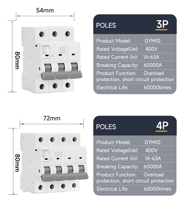 GEYA GYM10T-6kA-2P 60A 2 Pole Mini Circuit Breaker 63 a Ac Mcb Zhejiang Mccb 16a40a 63a 100a 63 Amp Miniature Circuit Breaker