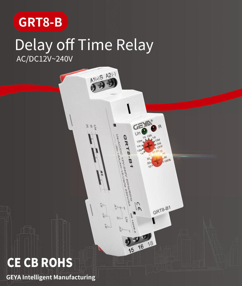 GEYA GRT8-B1 AC/DC12V-240V off Delay Timer Relay 16A 1NO1NC  Delay Time Range 0.1s-10days Zhejiang Wenzhou Relay
