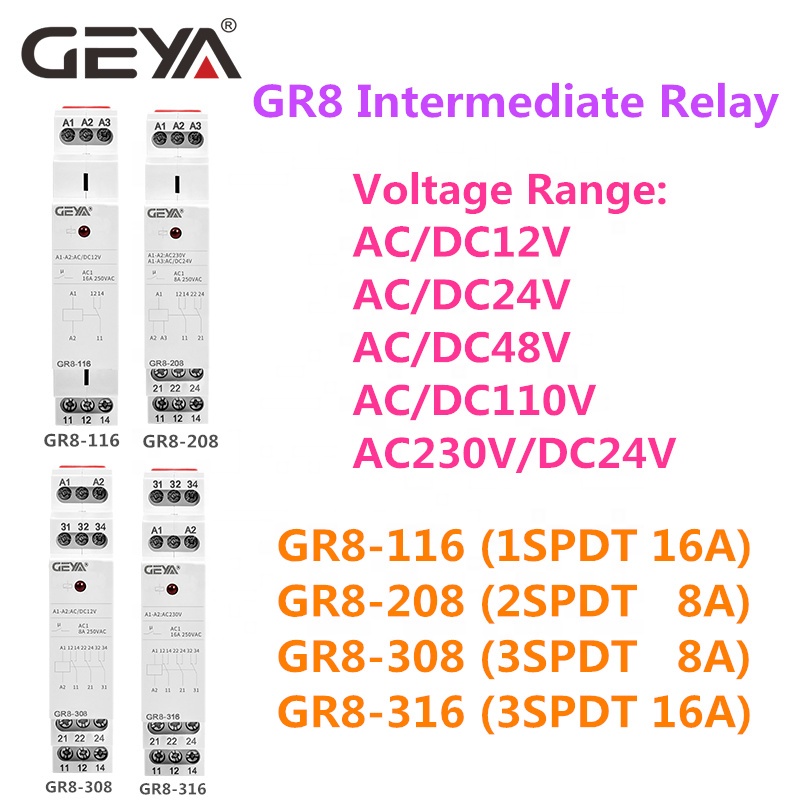 GEYA GR8-316 AC230V 3 SPDT 16A in Stock Intermediate Relay