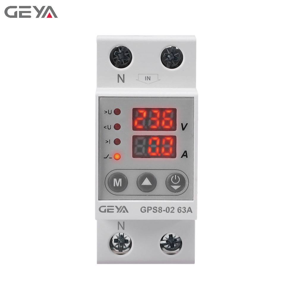 GEYA Din Rail Digital Voltage Protector GPS8-02 50A 220VAC Over Under Voltage Over Current Protection