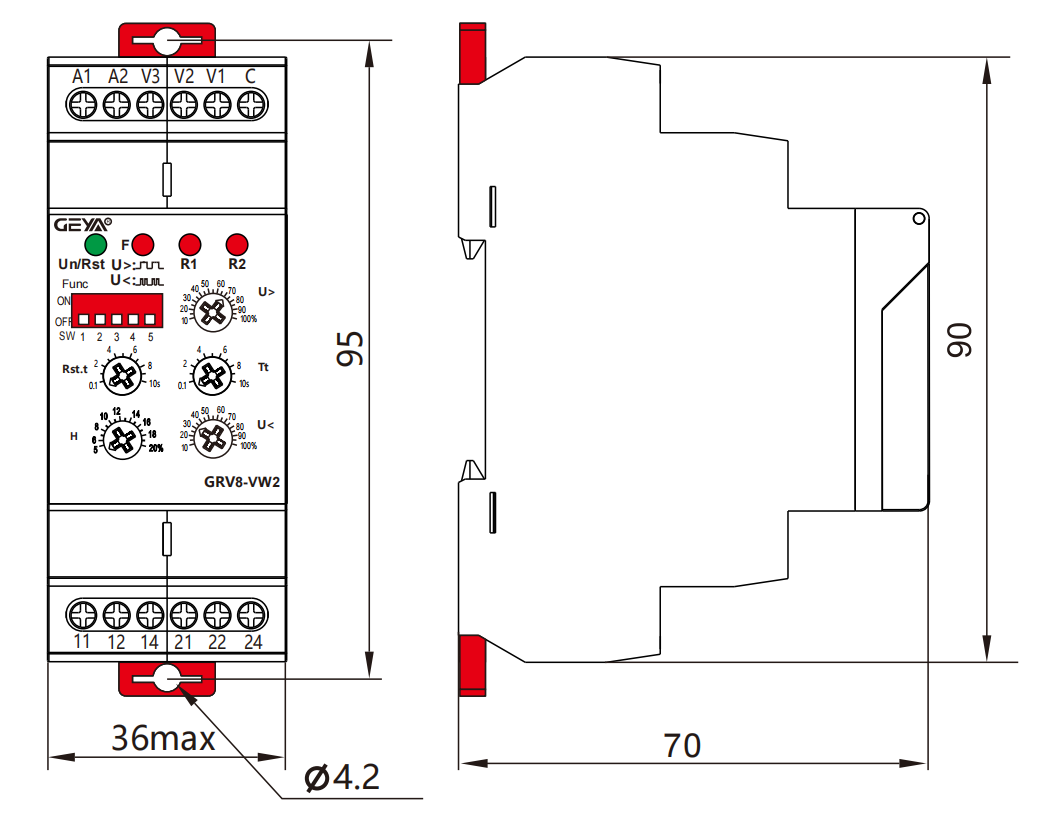 GEYA GRV8-VW1 Single Phase Isolation Monitoring Voltage Relay Electric Voltage Protector to Relay AC/DC1V-100V 50/60Hz