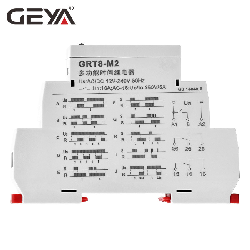 GEYA GRT8-M1 AC/DC12V~240V off Delay Timer 24v on Delay 12v Dc Multifunctional Din Rail Timer Relay