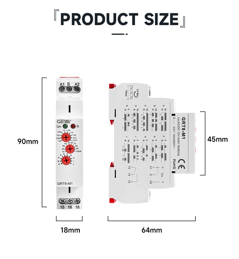 GEYA GRT8-M1 16A AC230V or AC/DC 12-240V Hot Sale Multi-function Modular Time Relay