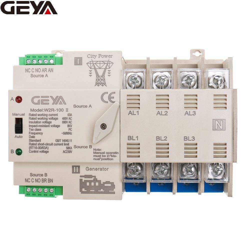 GEYA 2P 3P 4P 63A 220V ATS Automatic Transfer Switch Dual Power Changeover Switch
