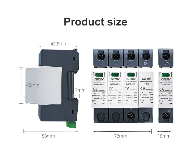 GEYA GSP9-12.5 1P+N 12.5KA SPD Surge Protective Device  5v Surge Protective Device