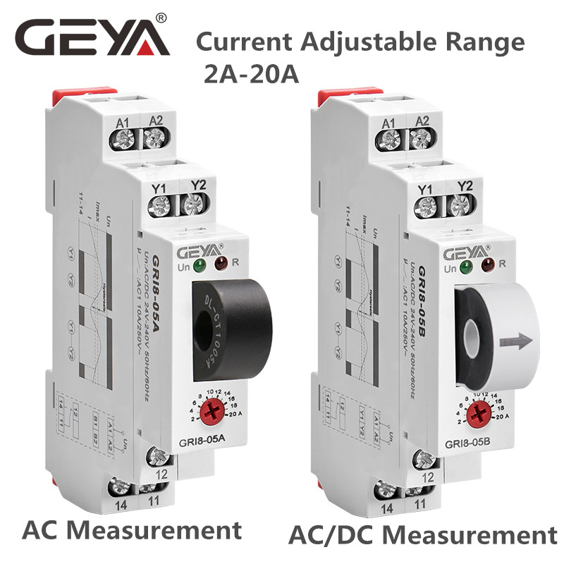 GEYA GRI8-05 AC or DC Current Control Balance Relay 2A-20A AC24V-240V Overcurrent Undercurrent Protection Relays