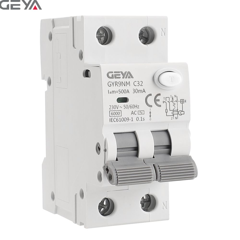 GEYA GYR9N-AC 2P 6A-25A 30mA/100mA/300mA RCBO/RCCB/RCD/ELCB Leakage Circuit Breaker