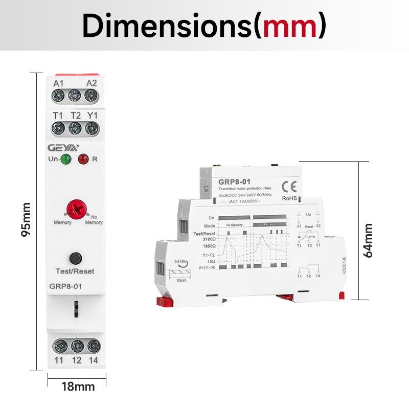 GEYA GRP8-01 AC/DC 24-240V Thermistor Motor protection Ptc Relay Fridge for Compressor Motor Start