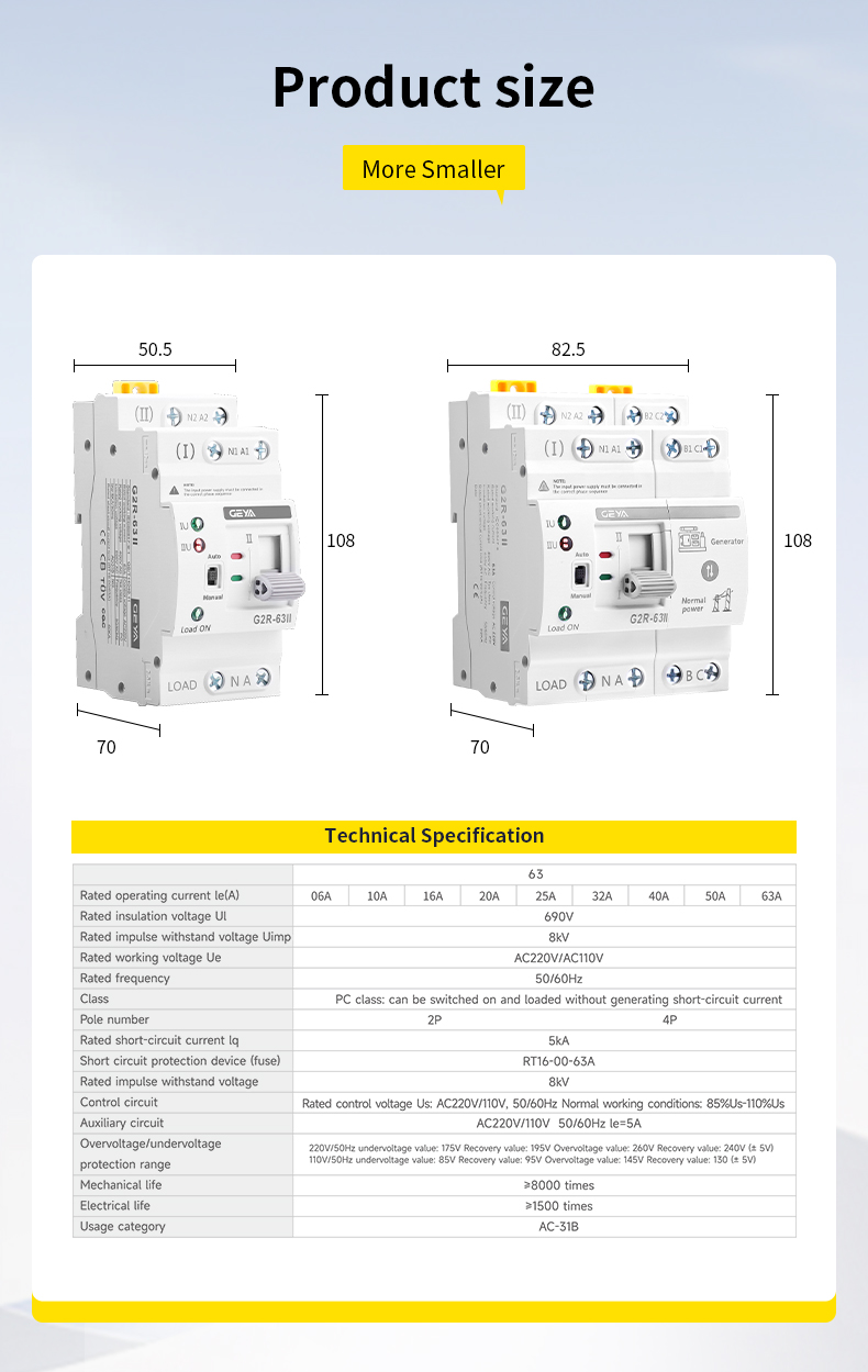 GEYA G2R 60amp Ats Ats Switch Automatic Transfer Ulats Switch Automatic Transfer SwitchingATS Switches 25a-250a for Distribution