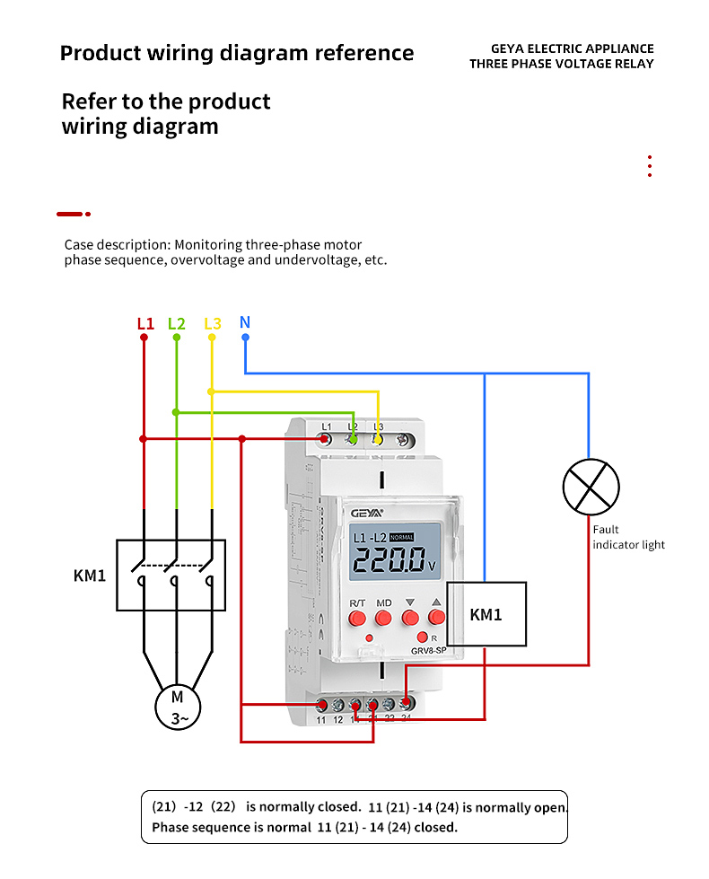 GEYA GRV8-SP SN  8A 70V-650V Over Voltage Under Voltage Protector Device LCD Digital Adjustable Voltage Relay