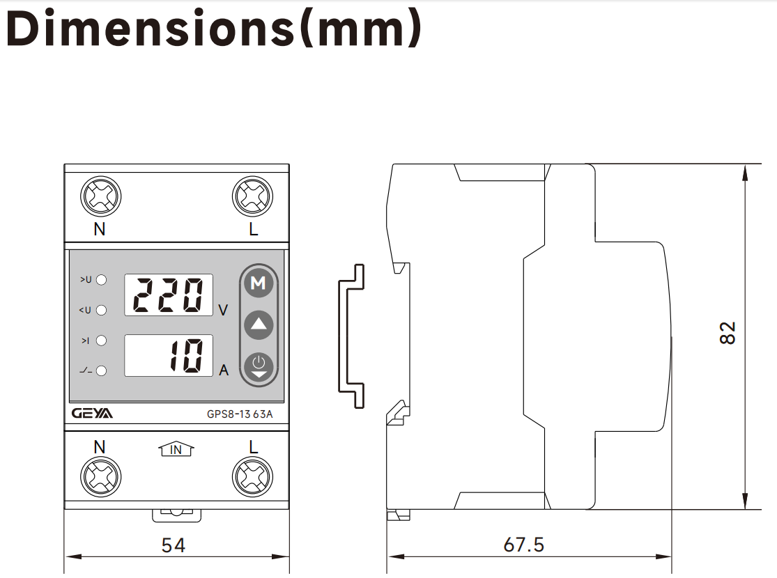 GEYA GPS8-13 63A Din Rail Digital Dual Display Single Phase Automatic Voltage  Current Protector Adjustable Power Protector