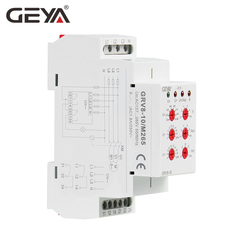 GEYA GRV8-10 NEW 36mm Width 3 Phase Voltage Monitoring Relay with Reset Time 0.1s-10s Over Under Voltage Relays