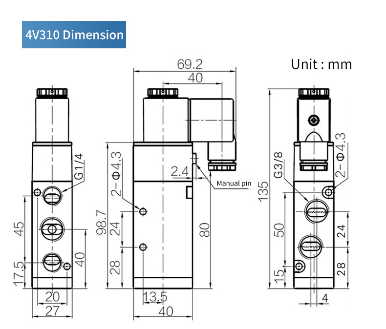 GEYA 4V310-10 PT3/8 Pneumatic air Solenoid Valve Double Coil Actuator Positioner Mechanical