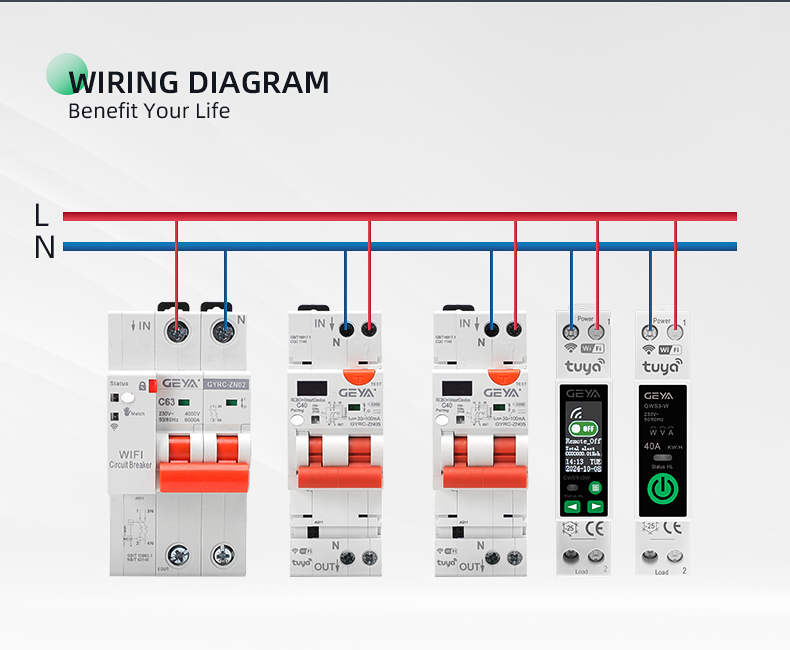GEYA GWS9-DW Tuya Mcb Wifi Smart Circuit Breaker with Metering Mcb 1p n 63a Din Rail Circuit Breaker Mini Smart Switch