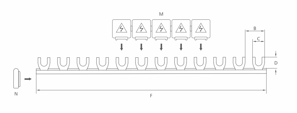 GEYA 1P 2P 3P 4P Pin 63A U Type Fork Type Mcb Electric Copper Busbar for Distribution Box Mounting
