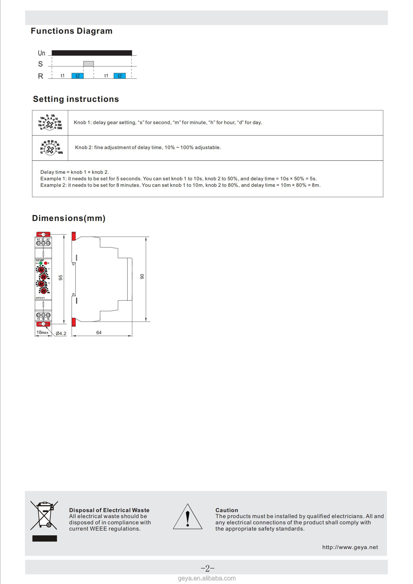 GEYA GRT8-P2--AC/DC12V~240V ultra Wide Operating Voltage Timer Relay Multifunction Range Din Rail Time Relay