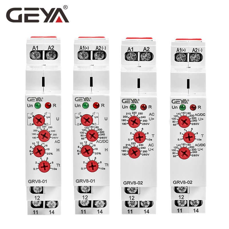 GEYA Din Rail GRV8-01 Over Under Voltage Protector 10A Adjustable Time Delay Range 0.1s-10s with CE CB ROHS Certificate