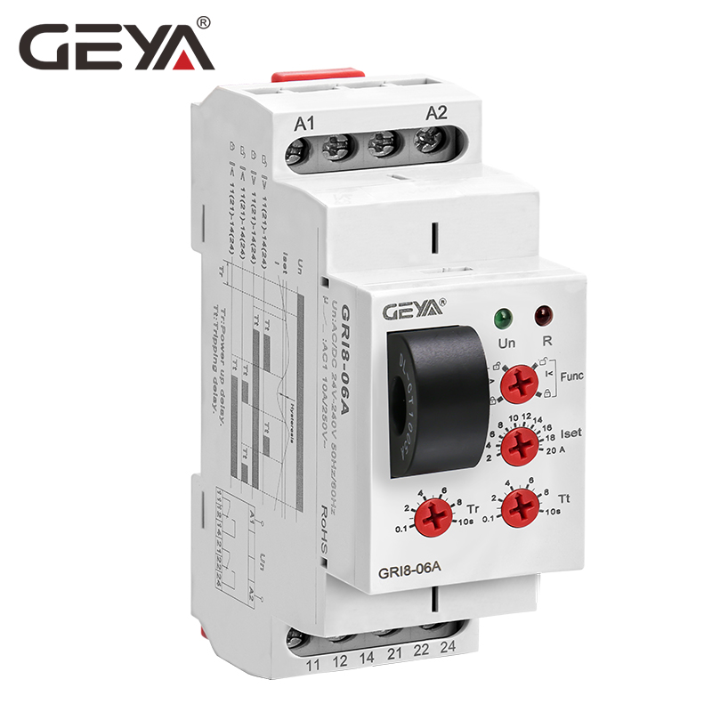 2021 NEW GEYA GRI8-06 DC Current Sensor Relay 18mm Width 2CO 8A AC/DC Current Testing Relay 24V-240V Wide Range