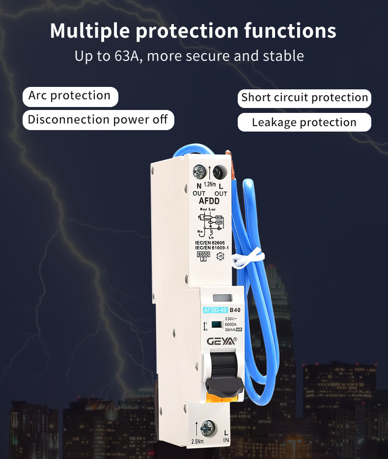 GEYA AFDD5-40 Arc Fault Circuit Breaker Afdd Rcbo Afci protection with Leakage