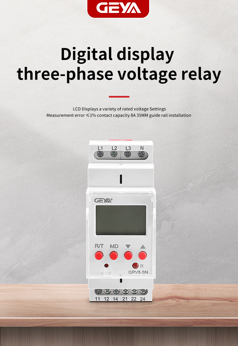 GEYA GRV8-SP SN  8A 70V-650V Over Voltage Under Voltage Protector Device LCD Digital Adjustable Voltage Relay