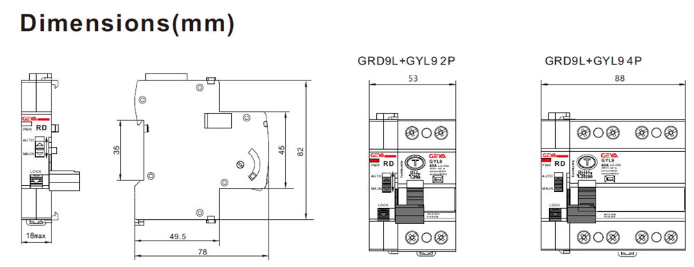 GEYA DIN Rail Mounting GRD9L-C/D/R+GYM9 3P Auto Reclosing Circuit Breaker Auto Reset Circuit Breaker 3P MCB Recloser