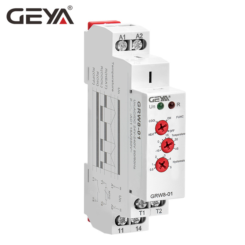 GEYA NEW GRW8-01 Din Rail Temperature Control Relay AC DC 24V-240V Wide Range Voltage with Waterproof Sensor