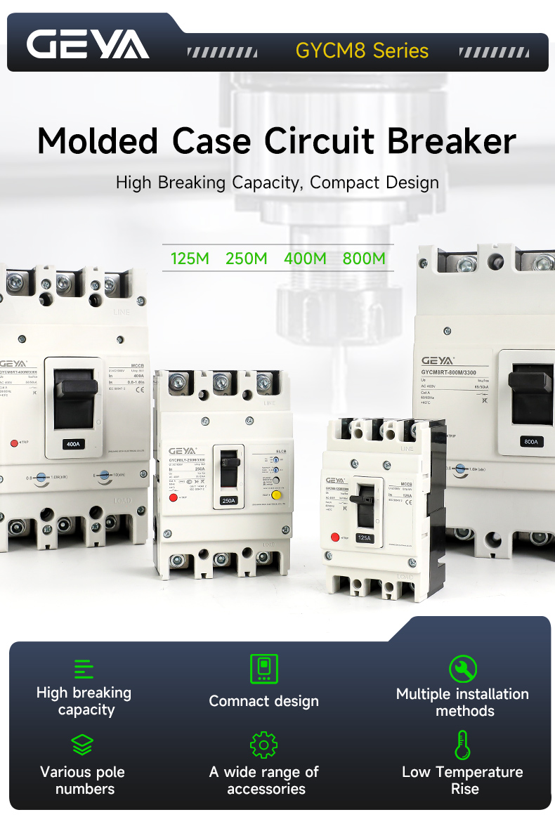 GEYA GYCM8-125S/4300 10A-125A Electronic 3poles Electrical Circuit Breaker Mccb 3p High Breaking Capacity Magnetic