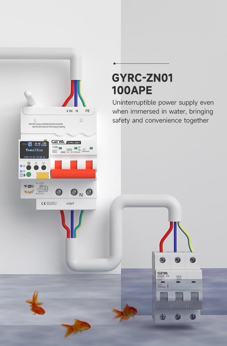 GEYA GYRC-ZN01-APE 2P/32A Water Inlet Alarm WiFi Circuit Breaker MCB PC Control Tuya Timer Remote Control Wireless Intelligent