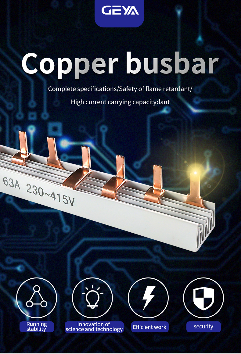 GEYA Pin 1P-12 63A Wholesale China Inverter Factory 1p 63A Earth Electric Copper Bus Bar Busbar Price Fork U Type Bus Bar