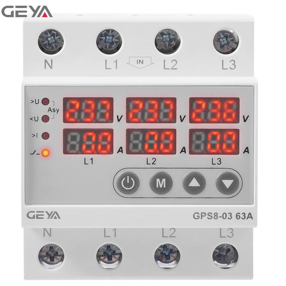 GEYA  3 Phase Din Rail Voltmeter Ammeter Adjustable Over and Under Voltage Current  Limiter protection Monitor Relays Protector